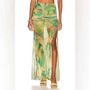 NWT Ronny Kobo Bruno Skirt Acid Tie Dye Size Large Ruched Mesh Maxi Bodycon